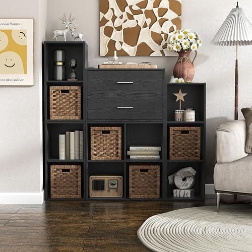 HOMES: INSIDE + OUT Apexa 2-Drawer Wooden Stackable Storage Drawers, Small Food Pantry Cabinet, Cajonera De Madera, Underbed Drawer Dorm Teen Room Decor & Bedroom, Home Office, Kitchen, Black thumbnail 2