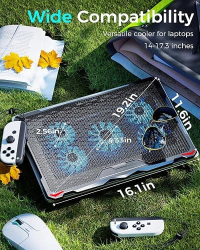 AICHESON Laptop Cooling Pad 5 Fans Up to 17.3 Inch Heavy Notebook Cooler, Blue LED Lights, 2 USB Ports, S035, Blue-5fans thumbnail 6