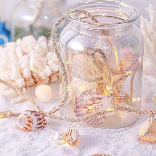 MIYA LIFE Seashell Garland Ocean Light for Beach Decor 7.2FT 39LED Battery Operated Coastal Garland Magic Conch Shell Beach Decorations for Home Coconut Girl Room Decor thumbnail 7
