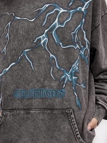 Aelfric Eden Mens Lightning Graphic Hoodies Print Oversized Unisex Streetwear Vintage Hoodie Y2k Sweatshirt Pocket Pullover thumbnail 8