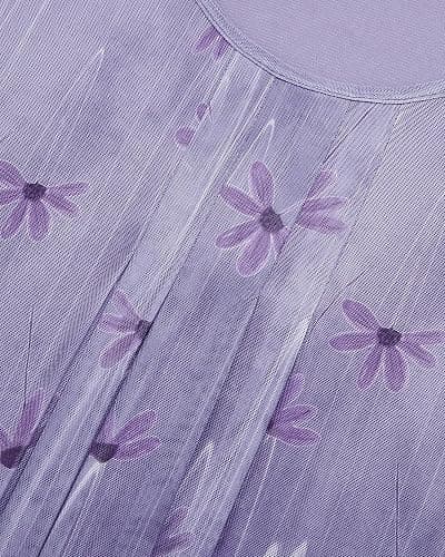 VALOLIA Women's 3/4 Sleeve Tunic Tops Casual Loose Fit Floral Blouses Mesh Pleated Layered Shirt thumbnail 3