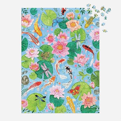 Galison by The Koi Pond – 1000 Piece Puzzle Fun and Challenging Activity with Bright and Bold Artwork of Beautiful Koi Fish Pond for Adults and Families thumbnail 4