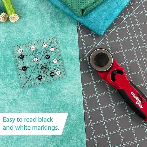 Creative Grids Quilt Ruler 3-1/2in x 3-1/2in Square – CGR3 – Made in USA, Non-Slip Grip Acrylic Quilting, Sewing, Crafting, Patchwork Ruler for Measuring & Cutting Fabric thumbnail 2