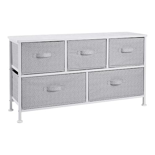 Amazon Basics Extra Wide Fabric 5-Drawer Storage Organizer Unit for Bedroom Closet, White - Image 1