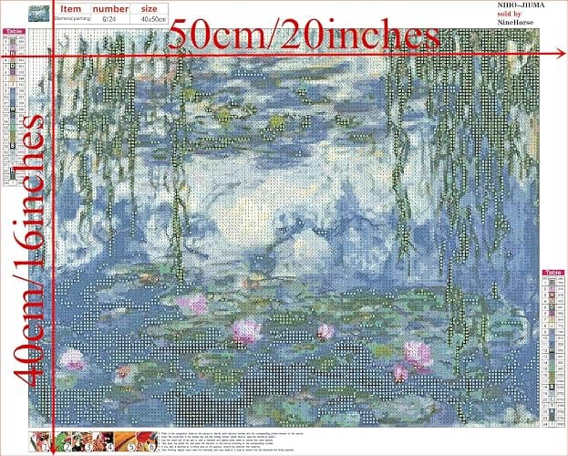 NIHO-JIUMA Diamond Painting Kits Monet's Water Lilies, 5D DIY Full Drill Diamond Art Gift for Adults, Home Decoration (40x50cm/16x20inches) thumbnail 4