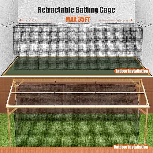 RIIFRILY Baseball Batting Cage Nets, 35'L/55'L/70'L Baseball and Softball Cage Netting, Enclosed HDPE #42 Netting Batting Cages for Backyard and Indoor (NET ONLY) - 35FT thumbnail 6
