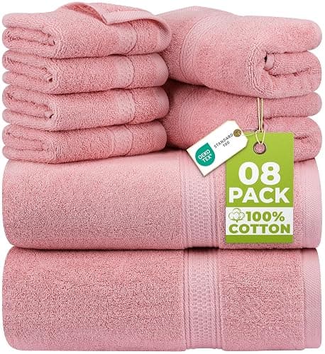 Utopia Towels 8 Piece Luxury Towel Set – Majestic Plush, Super Absorbent & Quicker-to-Dry, Thick 100% Ring Spun Cotton Towels for Bathroom, Spa & Hotel – 2 Bath, 2 Hand, 4 Washcloths, Dusty Pink - Image 1
