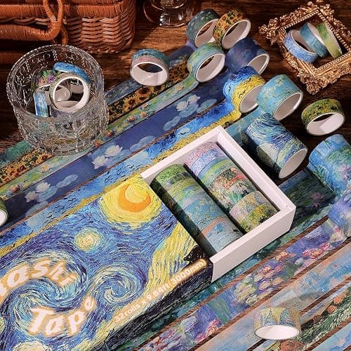 emmoolife 32 Rolls Washi Tape Set, Oil Painting Decorative Masking Tape, Van Gogh Adhesive Tape for Bullet Journal, DIY Crafts Gift, Party Decorations, Junk Journal, School Supplies thumbnail 5