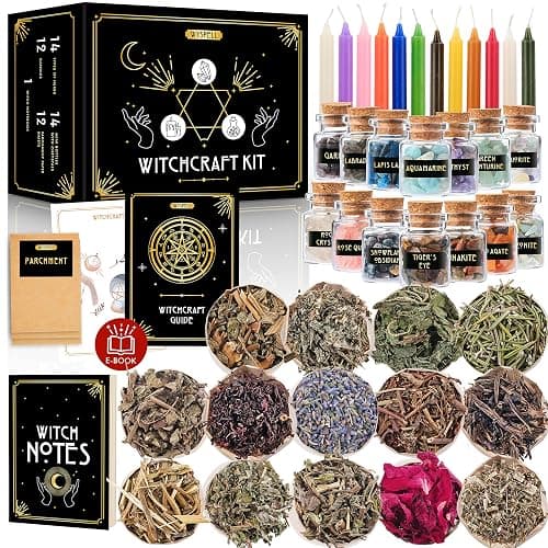 Wyspell Witchcraft Supplies Kit for Witch Altar 54PCS - Spell Candles for Witches - Crystals Spell Jars for Witches - Herbs for Spells - Beginner Witch Starter Box - Witchcraft Kit - Image 1