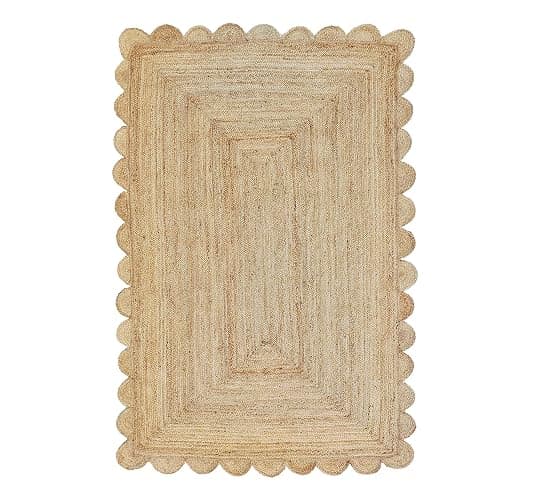 Gautam International Scalloped Natural Jute Area Rug, Natural Color (6'X9') - Natural - 6'x9' - Image 1