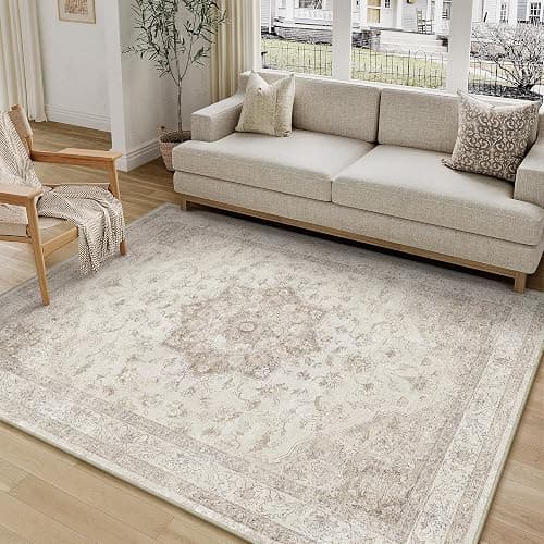 PureCozy Vintage Beige Teppich Wohnzimmer 120x170cm Schlafzimmer Wohnzimmerteppich Boho Waschbarer Carpet Weich rutschfest Teppiche Esszimmer Büro Kurzflor Groß Tepich - Image 1