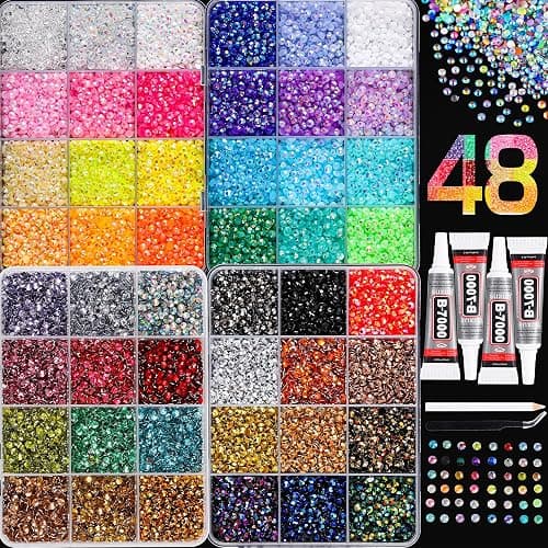 LERBOU 48 Colors Resin Rhinestones for Bedazzling, 30000 Pcs Flatback Gems for Crafting, Bedazzling Kit Colorful Crystal Nail Art Gems,Mixed Sizes Flatback Rhinestones for Press On Nails, DIY Manicure - Image 1