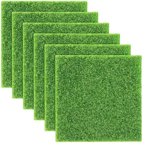Elcoho 6 Pieces Fake Grass for Crafts Fairy Garden 6 x 6 Inches Artificial Garden Grass for Miniature Ornament Dollhouse DIY Decoration - Image 1