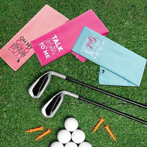VERSRH Microfiber Golf Towels Clip – 3-Pack Embroidered Pattern Towels for Golf Bags, Pink Rose Blue Golf Accessories for Women, Mother's Day Birthday Retirement Gifts for Golfer thumbnail 2