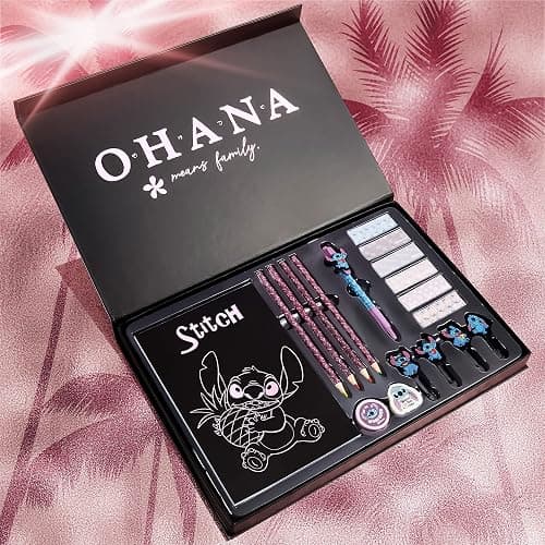Disney Stitch Stationery Supplies Set Notebook Pencil Case & Ballpoint Pens or Notepad Colouring Pencils & Accessories for School Office (Black) - Black thumbnail 3