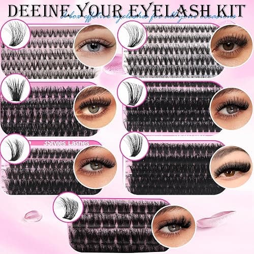 YlDUO Lashes Clusters Kit 7 style Mix Clusters Eyelashes Extensions 835Pcs C-Curl Volume Lashes Clusters Kit 9-18mm Wispy DIY Individual Fake Eyelash Extensions Kit DIY at Home Easily thumbnail 2