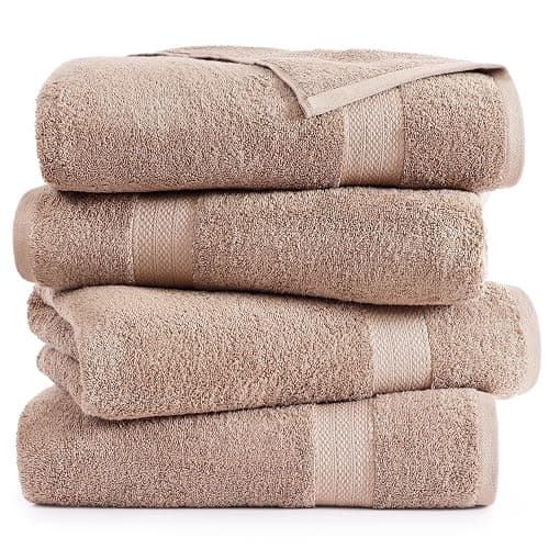 LANE LINEN 100% Pure Cotton Bath Sheets 4 Pack (35"x66") - Ring Spun Cotton Extra Large Towel Sets - Quick Dry, Soft & Absorbent Oversized Shower Towels - Sustainabaly Produced, Pre Shrunk - Taupe thumbnail 2