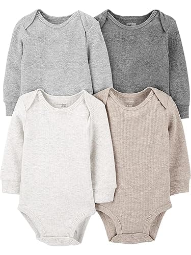 Simple Joys by Carter's Boys' 4-Pack Soft Thermal Long Sleeve Bodysuits - 6-9 Months - Grey/Oatmeal/Beige