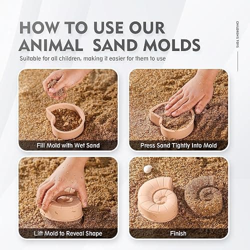 MarcZero 11Pcs Silicone Beach Toys,Modern Baby Beach Toys,Travel Friendly Beach Set,Silicone Bucket, Shovel, 8 Sand Molds, Beach Bag,Silicone Sand Toys for Toddlers, Kids (Begie) - Begie thumbnail 9