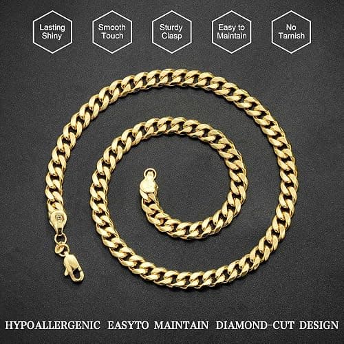 HIMSTORY Cuban Link Chain for Men, 18K Gold Over 925 Sterling Silver 3.5MM/5MM/7MM Cuban Chain Diamond Cut Gold Chain Necklaces Gifts for Boyfriend Father Husband thumbnail 7