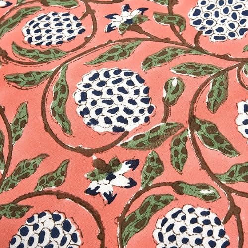 Ridhi Dark Salmon Pink 100% Cotton Block Print Ruffle Lumbar Sham Cover Handmade Boho Floral Pillowcase, Farmhouse Cottagecore Bedding, Soft Decorative Cushion Cover for Bedroom Décor 14 x 36 Inch thumbnail 7