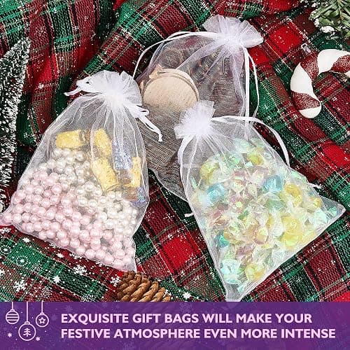 PACKINNO 100pcs White Organza Bags, Sheer Organza Bags 4x6 Inch, Small Mesh Bag Drawstring, Jewelry Gift Bags for Party, Candy, Christmas, Festival, Bathroom Soaps, Makeup thumbnail 7