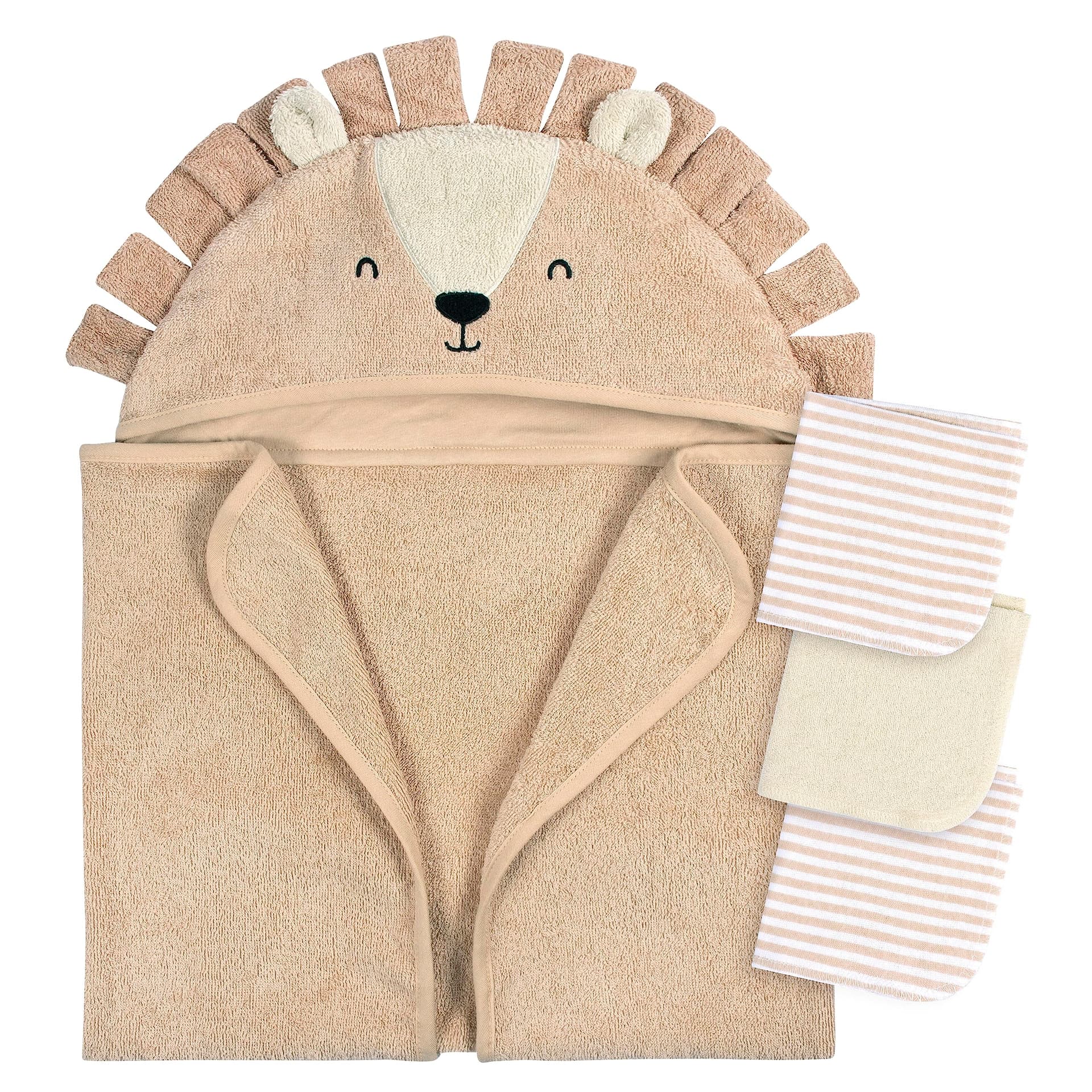 Gerber - Juego de 4 Toallas con Capucha y Paños Toalla Personajes Animales, León Café, Talla Única - Image 1