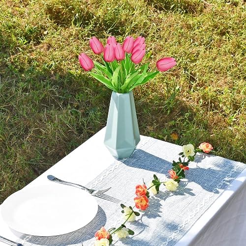 ONLY ART Artificial Pink Tulips 20 Pcs – 13.5 Inch PU Faux Flowers with Bendable Stems for Home Décor, Wedding Centerpieces, DIY Floral Arrangements, New Year and Valentine's Day thumbnail 8