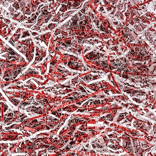 UNIQOOO 1/2 LB Metallic Red White Crinkle Cut Paper, Candy Cane Shredded Filler, Christmas Peppermint Zig Fill Raffia Tissue, Strands Shred Craft Bedding Cushion,Wedding Birthday Gift Boxes Bag Retail thumbnail 8