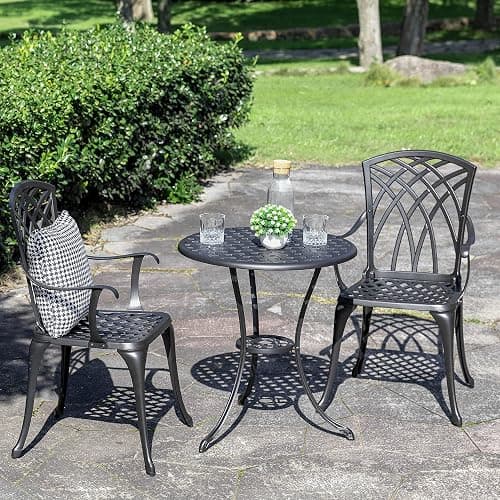 NUU GARDEN Bistro Set 3 Piece Outdoor All Weather Cast Aluminum Patio Bistro Set Patio Table and Chairs Set of 2 with Umbrella Hole for Backyard, Balcony, Front Porch, Lawn, Black thumbnail 4