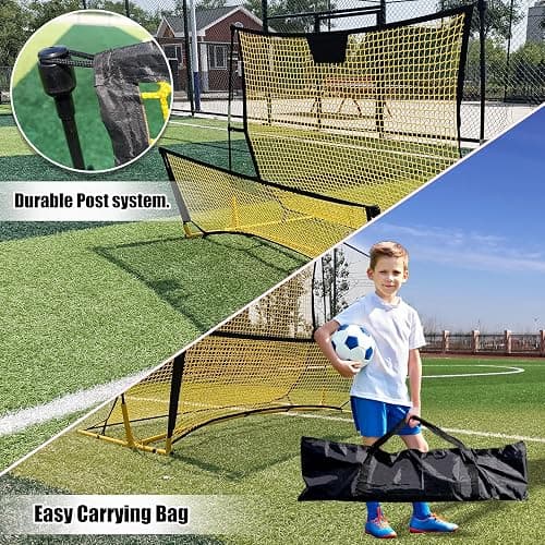 Seliyoo Dual-Sided Soccer Rebounder – Adjustable High/Low Nets for Volleys & Ground Passes, Portable Training Board for 2 Players, Teams & Home Backyard Use thumbnail 6