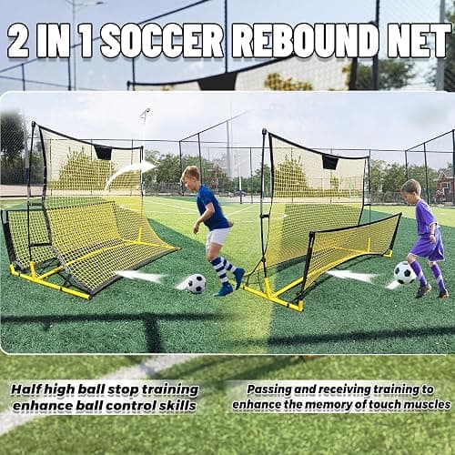 Seliyoo Dual-Sided Soccer Rebounder – Adjustable High/Low Nets for Volleys & Ground Passes, Portable Training Board for 2 Players, Teams & Home Backyard Use thumbnail 4