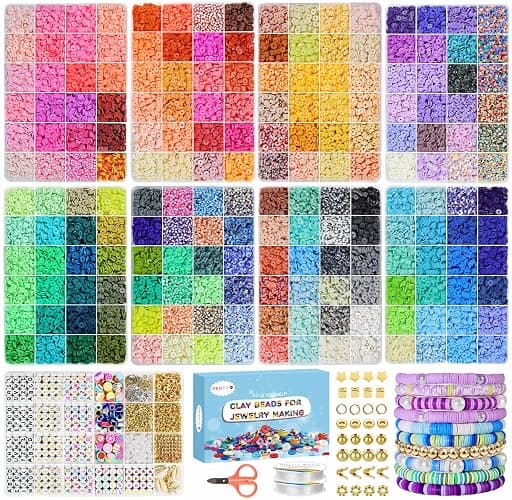 Redtwo 32000 Pcs Clay Beads Bracelet Making Kit | 9 Boxes 192 Colors Friendship Bracelet Kit Flat Polymer Heishi Beads for Jewelry Making, Crafts Gift for Girls Ages 6-12 - Image 1