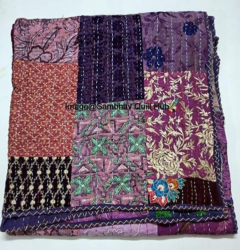 Multicolor Patchwork Quilt Vintage Indian Reversible Quilted Throw Blanket Super Soft and Warm Living Room Decorative for Sofa and Couch 60X67 inches (Purple) thumbnail 7
