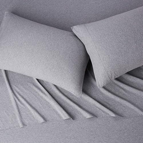 Amazon Basics 4 Piece Bed Sheet Set, 100% Cotton Jersey, Includes Super Soft, Flat and Fitted Sheets, Pillowcase, Full, Light Gray, Solid thumbnail 4