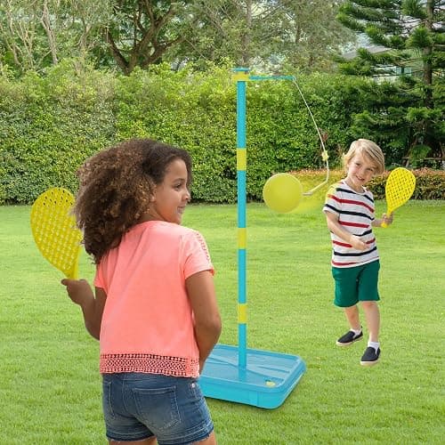 Early Fun All Surface Junior Swingball Set, For ages 3+, Introduction to Swingball, Foam Ball and little hands bats, Tangle Free Top Spinner, All Surface Base, Blue and Yellow, 36 x 46 x 10 cm thumbnail 2