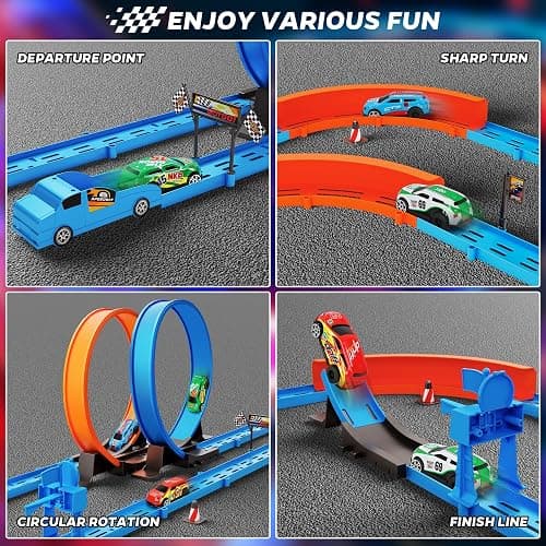 ‌Slot Car Race Track Sets with 360° Thrill Loops & 4 High-Speed Cars, 64 Pcs Large Flexible Racing Track for Kids Ages 3-5 4-8 8-12, Race Car Toys Gift for Boys Girls Birthday Christmas thumbnail 4