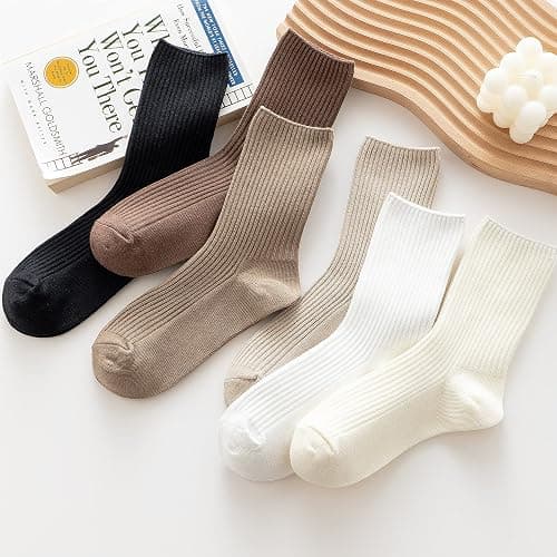ACCFOD Womens Cute Crew Socks Casual Athletic Aesthetic Socks Neutral Cotton Socks for Women Granola Girls Clothes thumbnail 2