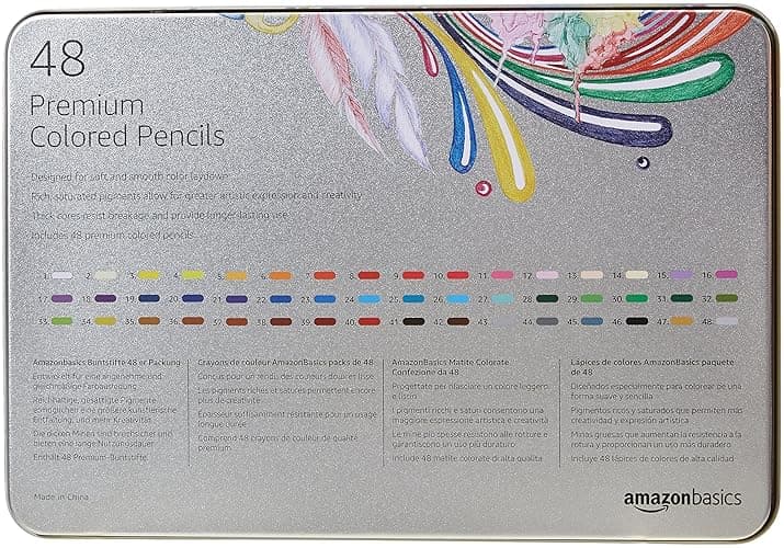 Amazon Basics Colored Pencils for Coloring and Drawing, Premium, Soft Core, Back to School Supplies, 48 Count (Pack of 1), Multicolor thumbnail 8