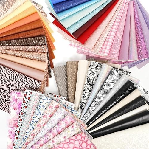 LOTOFUN 30 Pieces Random Colors Faux Leather Sheets 8X 6Inch Multiple Styles Mixed Glitter Grain Texture Embossed Pattern Printed Colored Leather for Earrings Making Hair Bow and Crafts DIY thumbnail 3