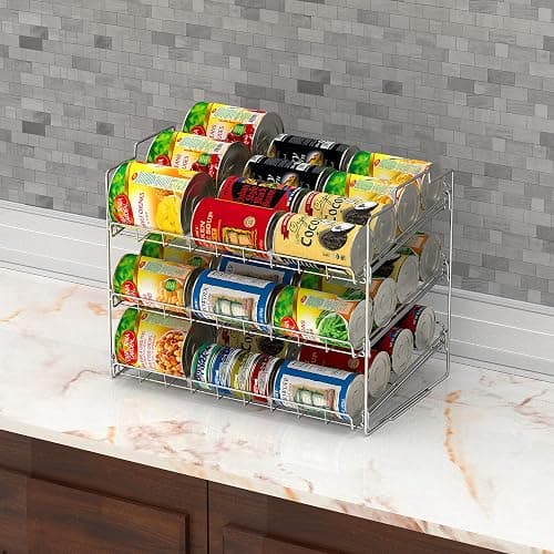 Deco Brothers Stackable Can Rack Organizer for Kitchen and Pantry, Holds Upto 36 Cans, Chrome Finish thumbnail 2