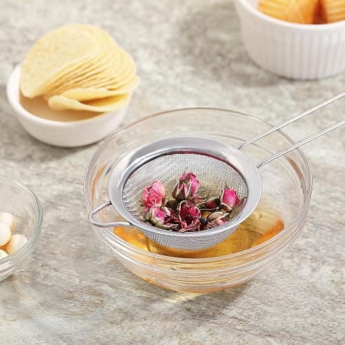 Fine Mesh Strainers for Kitchen, COKUMA Stainless Steel Metal Hand Small Mini Sieve Strainer, Cocktail Strainer Tea Coffee Juice Strainer，Food Strainer with Handlle (3.35inch, Silver) thumbnail 8