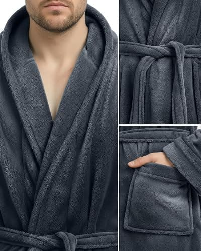 NY Threads Mens Robe with Hood, Luxury Plush Fleece Hooded Mens Bathrobe, Spa Bath Robe for Men thumbnail 3