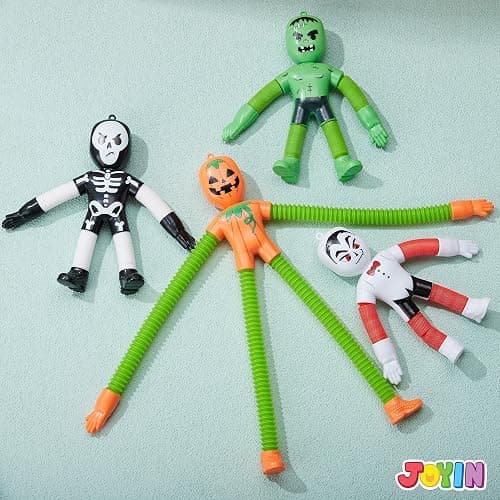 JOYIN 4 PCS Halloween Sensory Stretchy Toys, Stress Relief Telescopic Pop Tube Toys, Halloween Party Favors Children Gift, Frankenstein, Pumpkin, Skeleton, Kids Autisms thumbnail 7