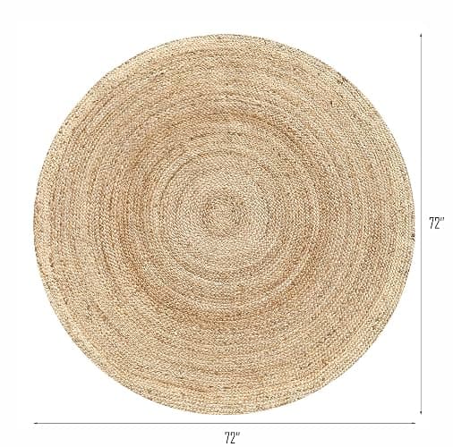 Hausattire Hand Woven Jute Braided Rug, 6’ Round – Natural, Reversible Boho Entry Area Rugs for Kitchen, Living Room I Farmhouse Decorative Floor Rug, 6 Feet Round thumbnail 2