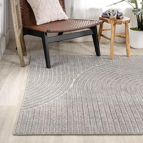 JONATHAN Y Hallie High-Low Curve Gray/Ivory Indoor/Outdoor Area Rug, 10x13, Minimalist, Pet Friendly, Non-Shedding, Stain Resistant, Hose-Washable for Backyard, Patio, Porch (SCN100A-13) thumbnail 10