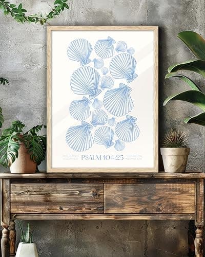 EcoHest 12x16 in Psalm 104:25 Coastal Seashell Framed Christian Wall Art | Natural Oak Wood Frame with Canvas Wall Art, Scripture Bible Verse Decor for Bedroom, Living Room, Office, Church, 1Pack thumbnail 2