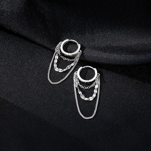 Reffeer Creolen aus 925er-Sterling Silber für Damen, Baumelnde Ohrringe, Tropfenohrringe, Ketten Ohrringe thumbnail 5
