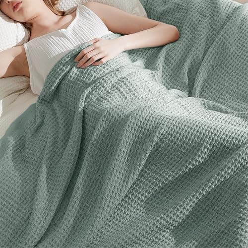 Bedsure Gentlesoft 100% Cotton Blanket Queen Size for Bed - Breathable and Soft, Thick Cozy Waffle Weave Christmas Blanket Gift for Women, Sage Green, 90x90 Inches thumbnail 4