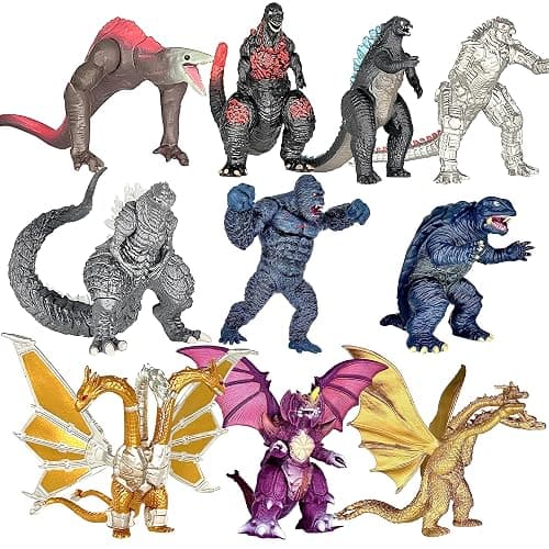 TwCare Set of 10 Dinosaur vs Kong Dinosaur Dragon Toys Movable Joint Action Figures, King of The Monsters Shin Ultima Gamera Mecha MechaGodzilla Ghidorah Skull Crawler Destoroyah Cake Toppers Pack - Image 1